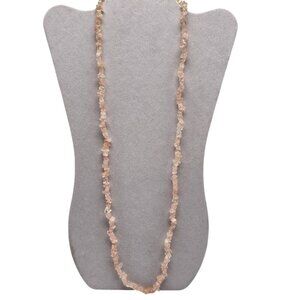Natural Rose Quartz Chip Bead Necklace 32" With Decorative Metal Clasp